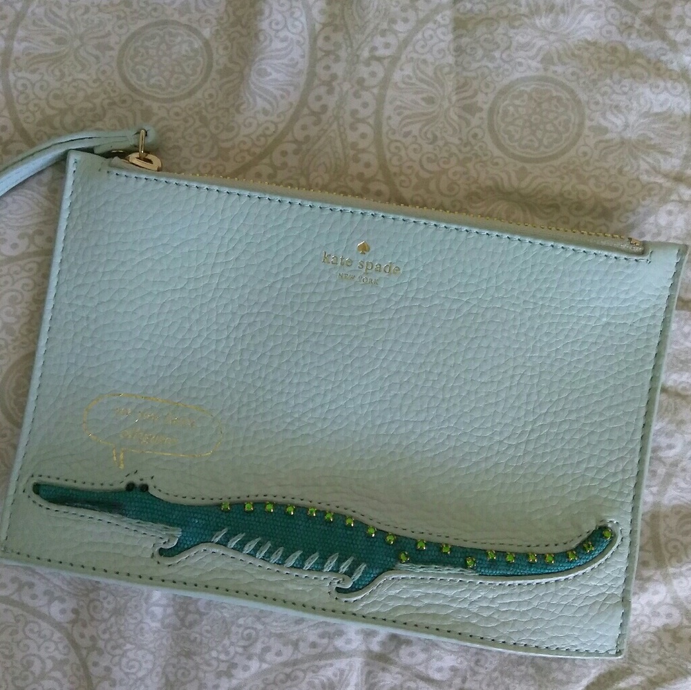 NWOT Kate Spade Pastel Blue Alligator Wristlet